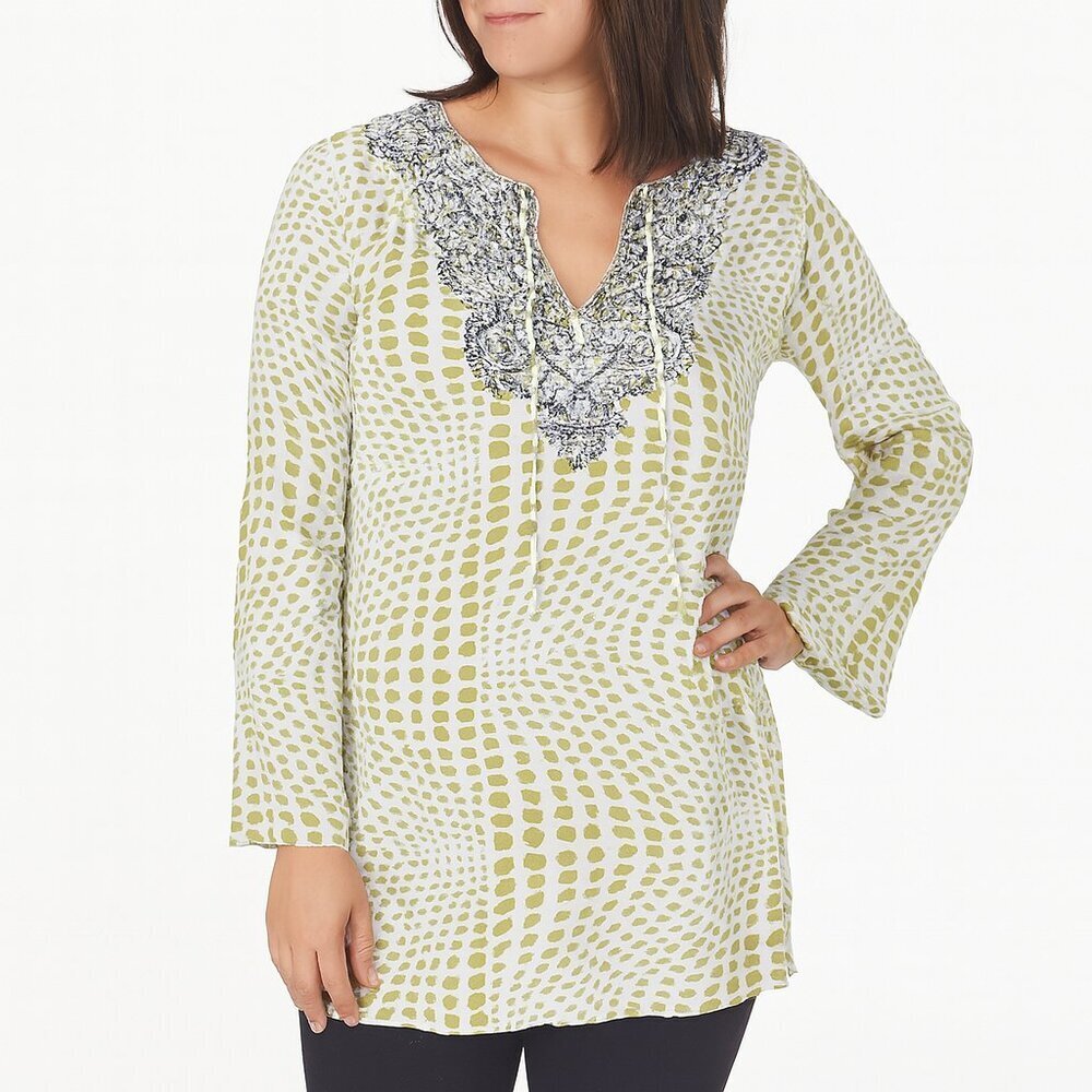 Sundance Beaded Tunic Green and White Size L